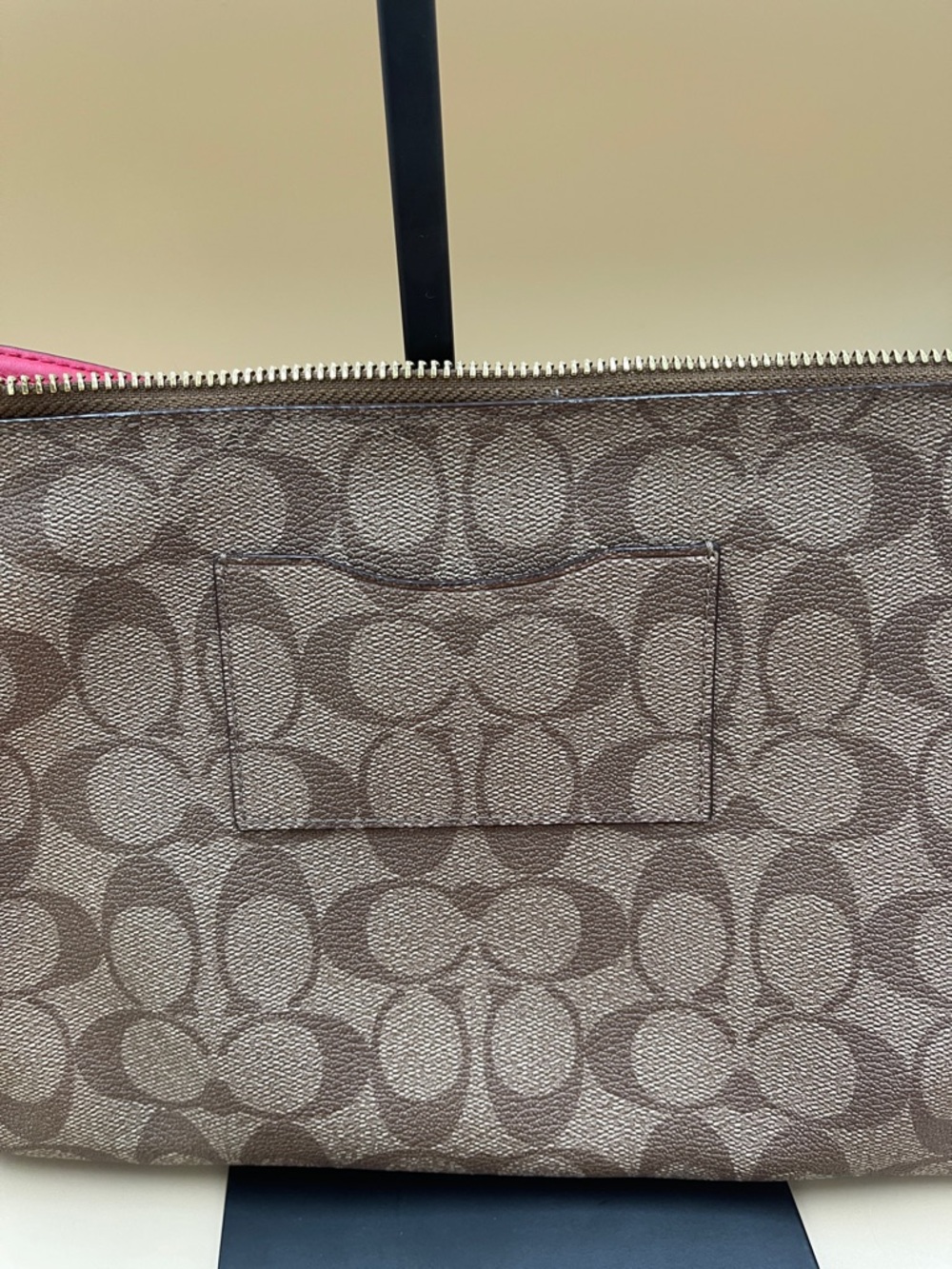 Coach Brown Signature Crossbody with Pink Trim and Removable Pouch Gold Zip - Picture 7 of 10